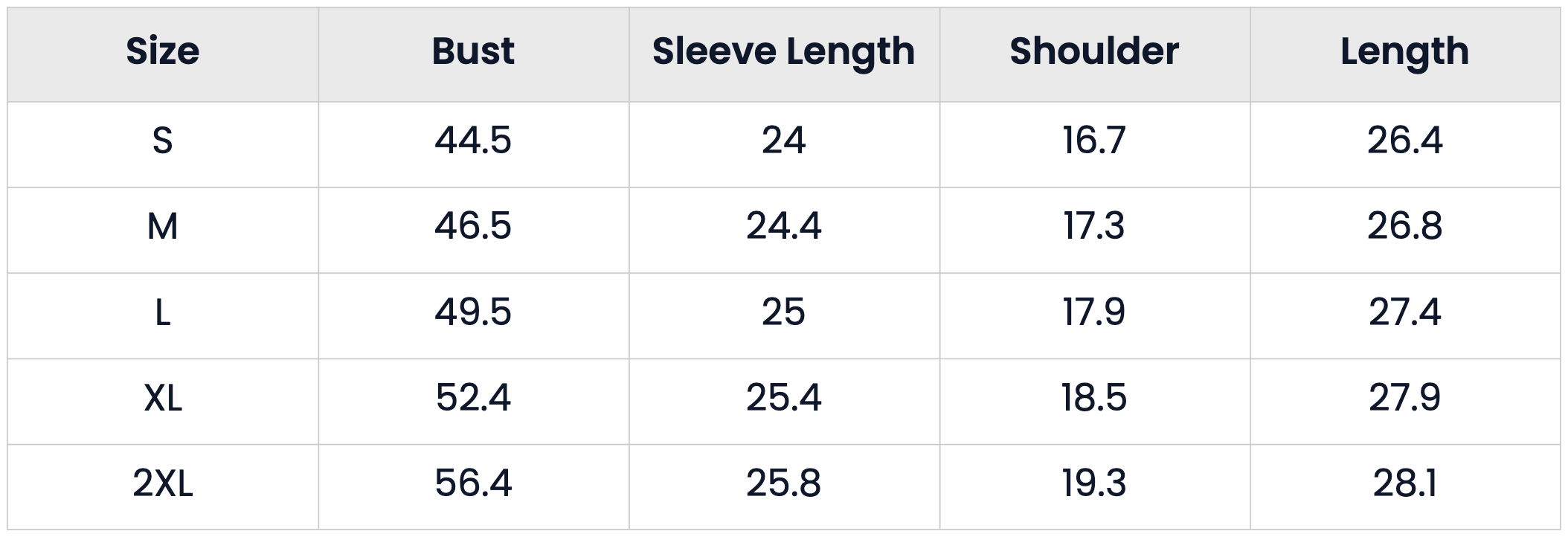 Size Chart for Lightweight Waterproof Hooded Rain Jacket with Pockets for Women