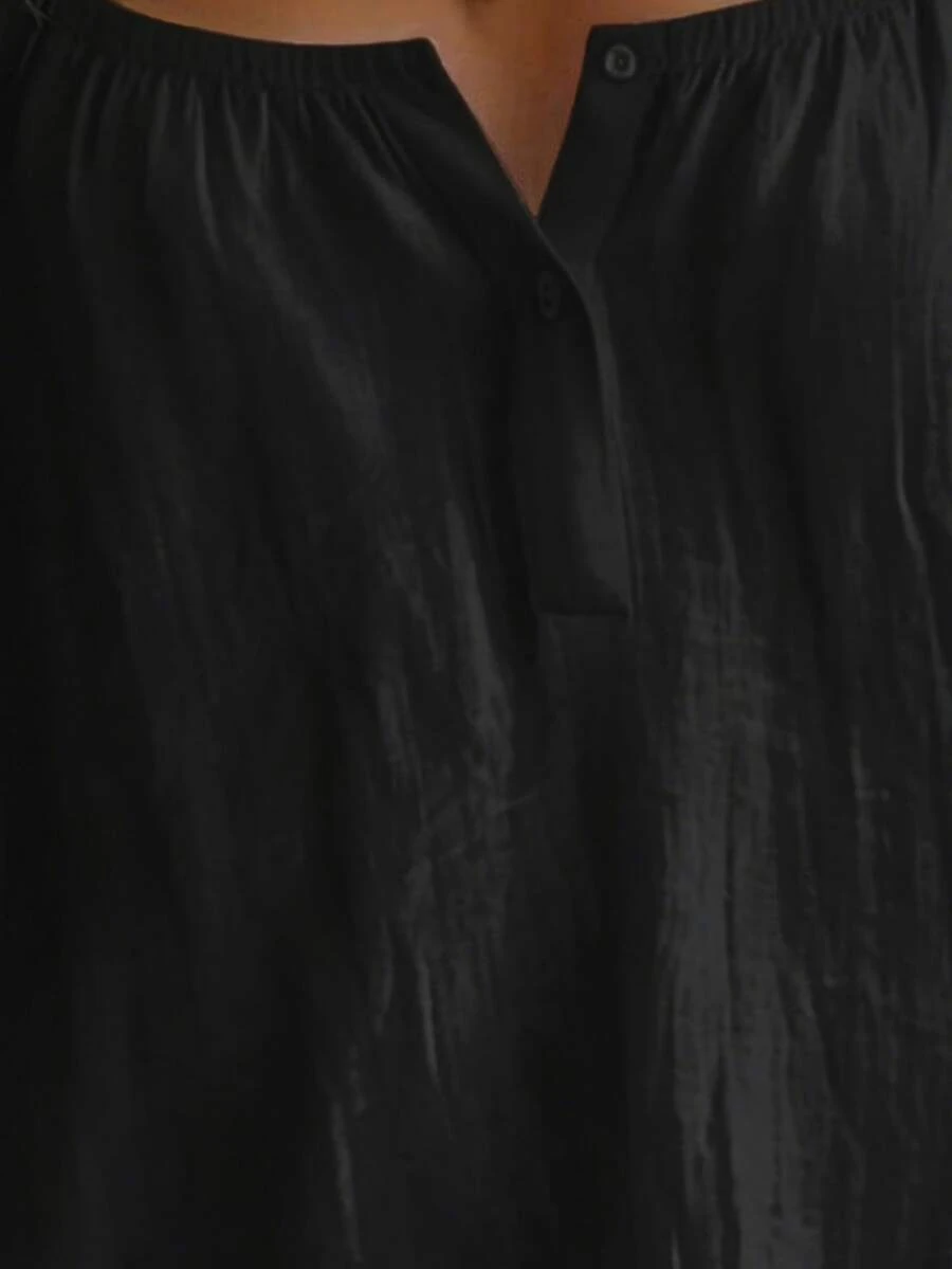 Women's Solid Color Pleated Casual Versatile Daily Outing Shirt Black - Black - View 4