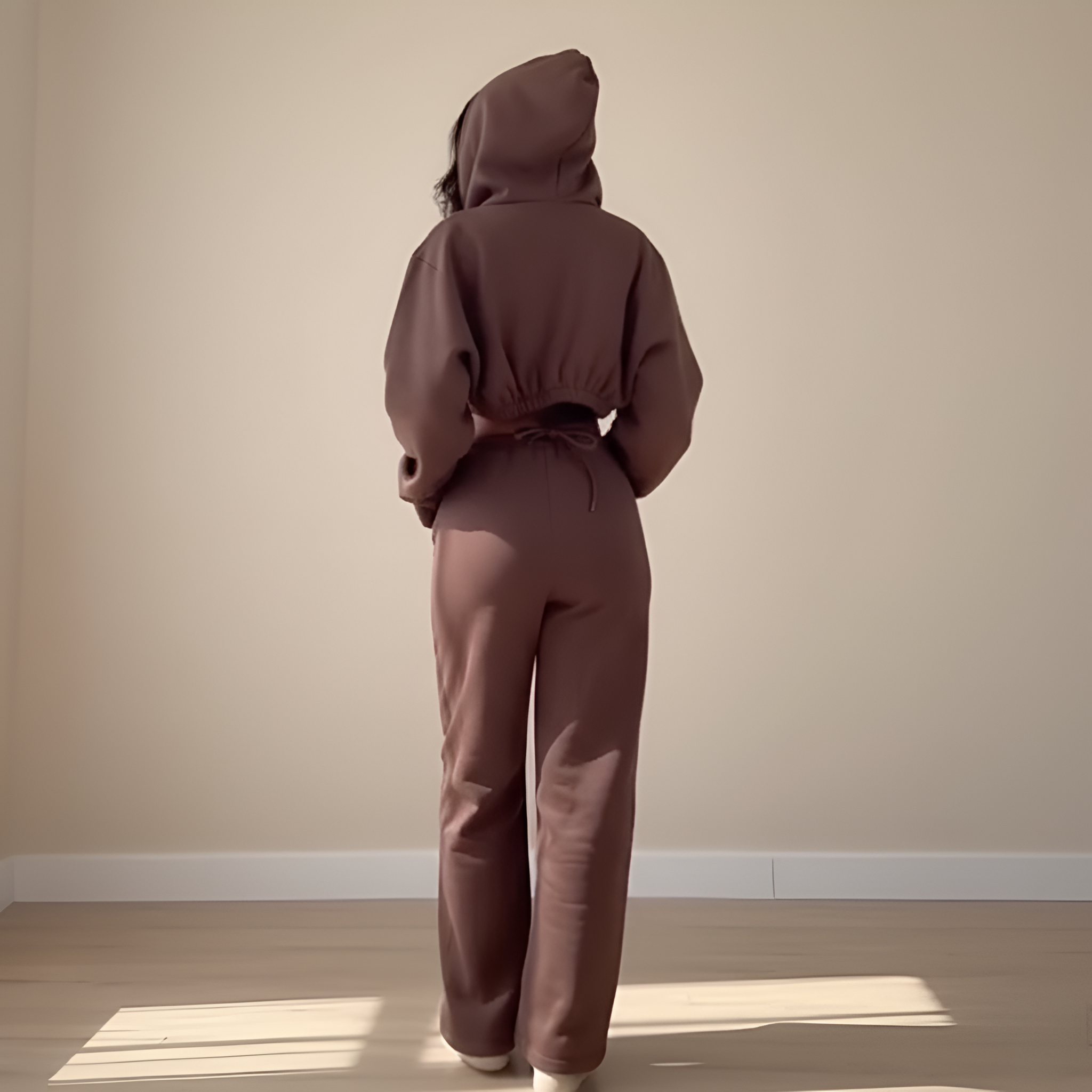 Three Piece Corset Lounge Set With Cropped Hoodie And Loose Pants