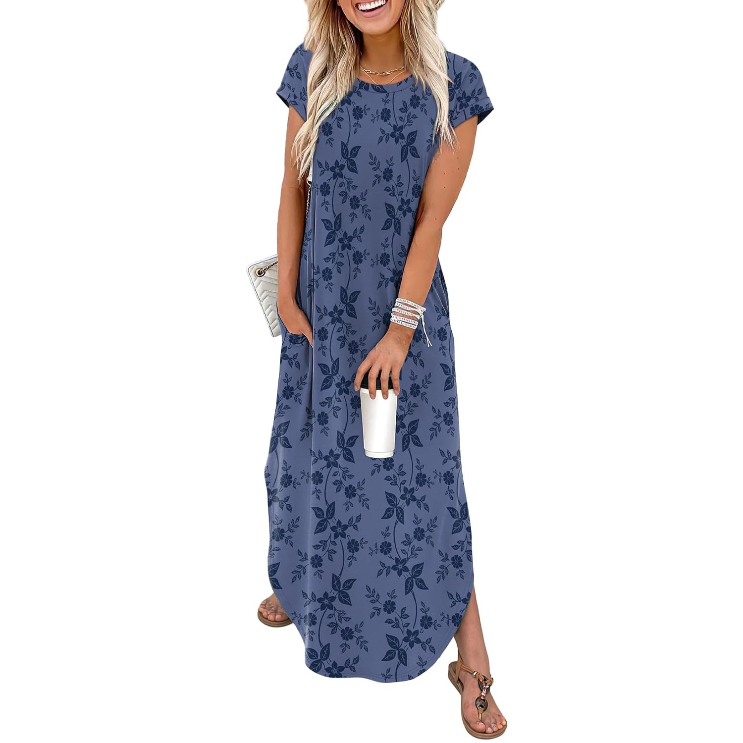 Casual Summer Maxi Dress With Cap Sleeves And Pockets For Women