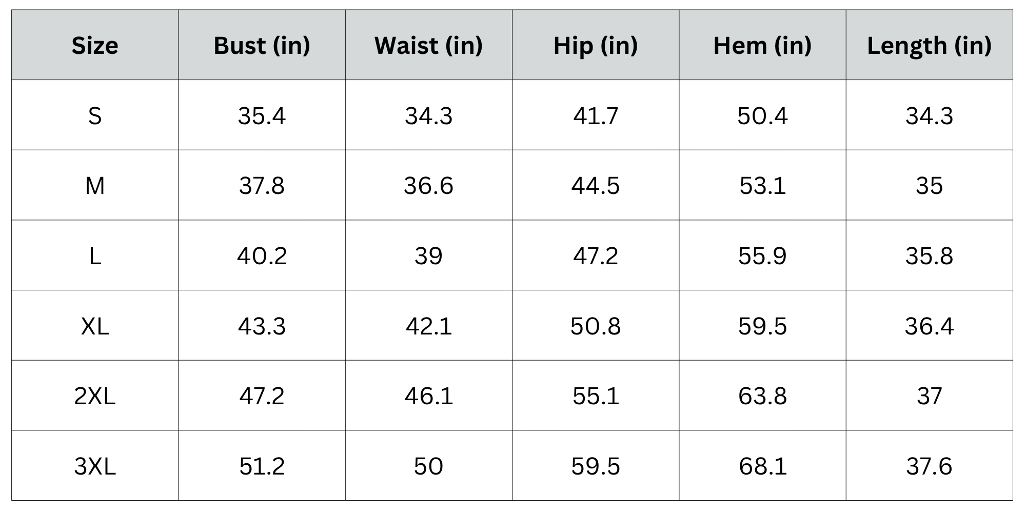 Size Chart