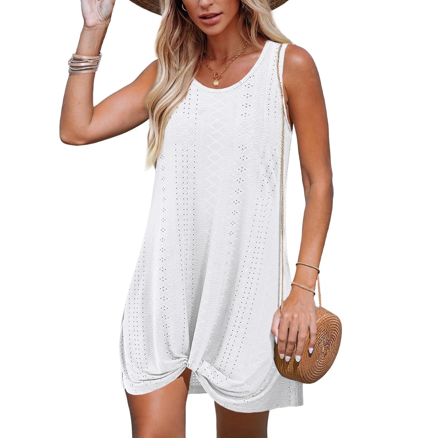 Summer Sleeveless Eyelet Twist Cover Up Dress