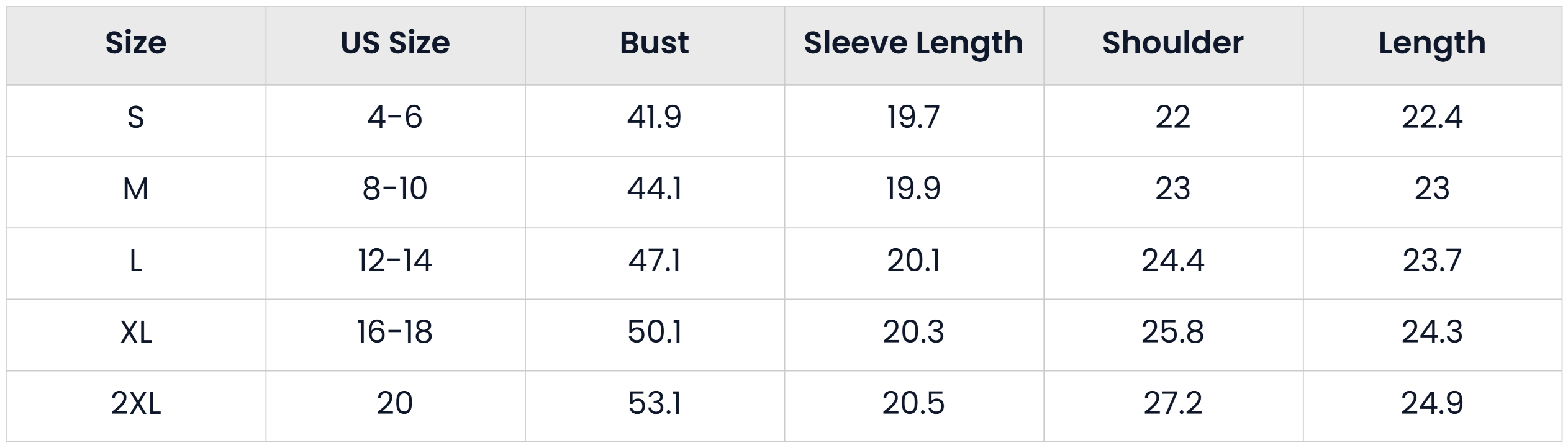 Size Chart for Casual Cropped Shacket Jacket For Women