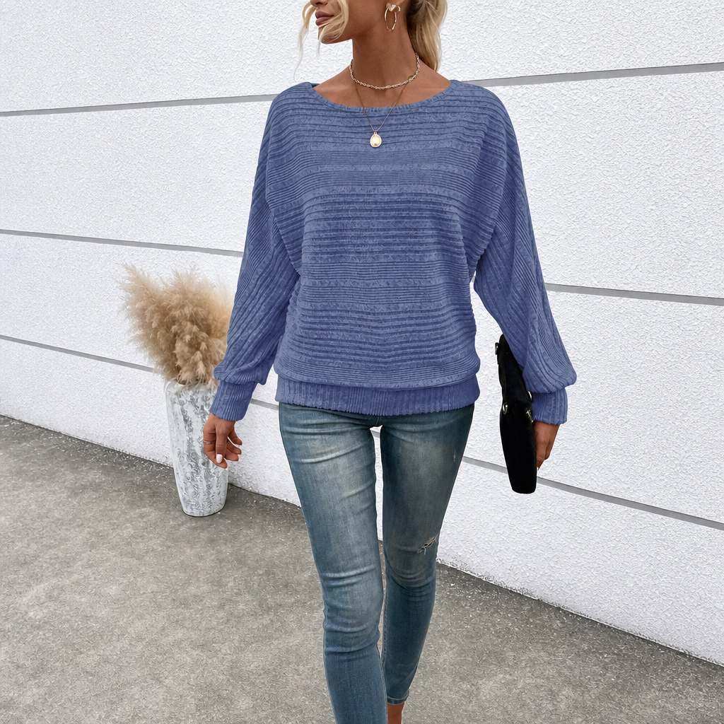 Textured Ribbed Knit Long Sleeve Top For Women