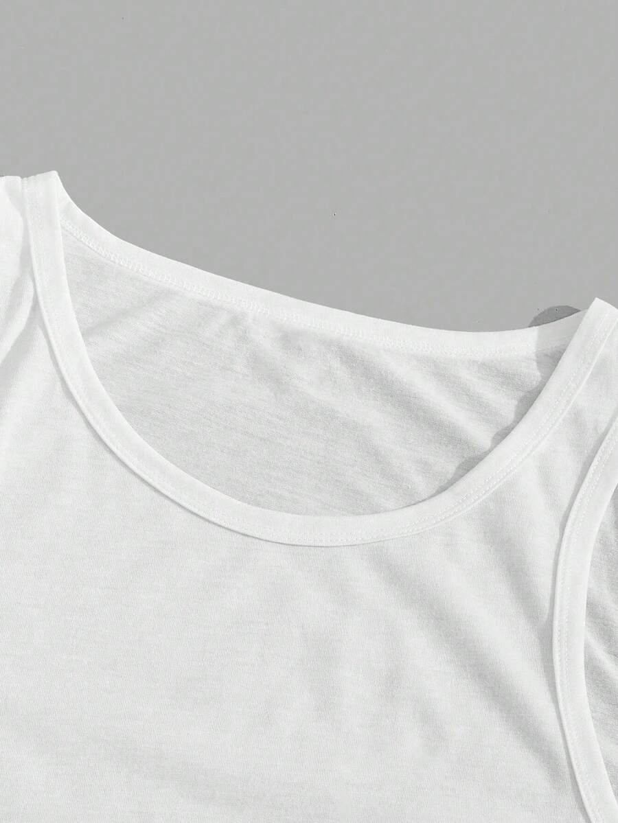 Women's Retro Western Slogan Printed Crew Neck Casual Tank Top White Summer - White - View 3
