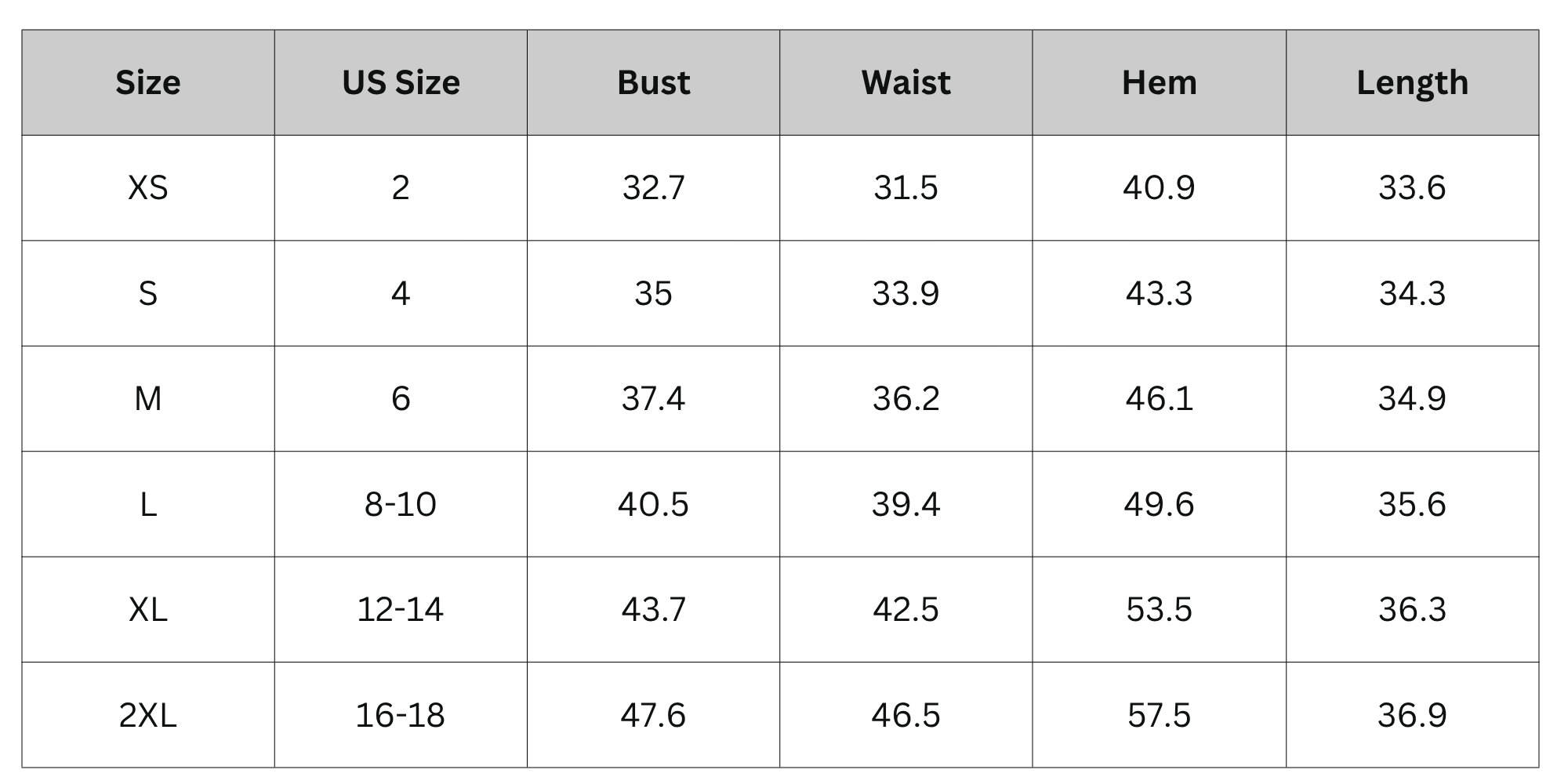 Size Chart