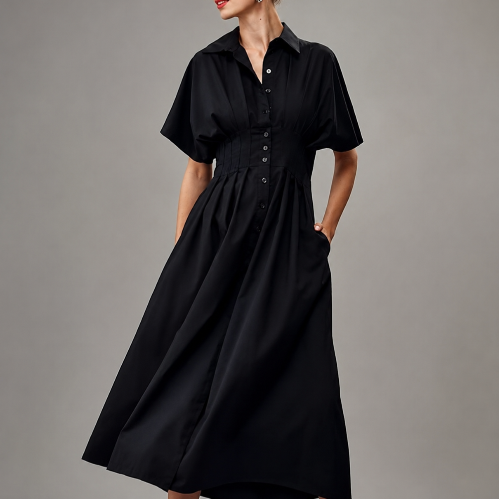 Button Front Maxi Shirt Dress With Pockets For Women