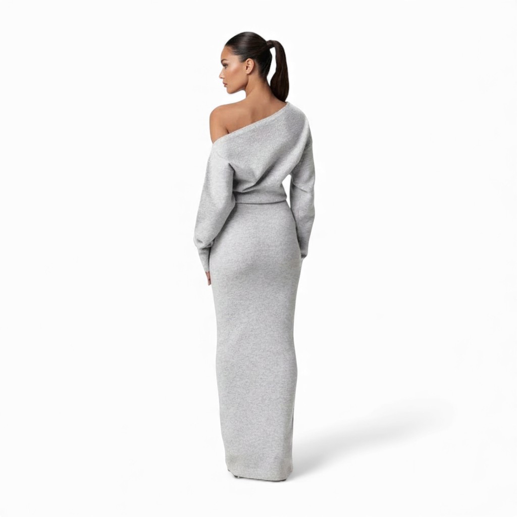 Full Length Knit Maxi Dress With Asymmetrical Top-My Comfy Blouse