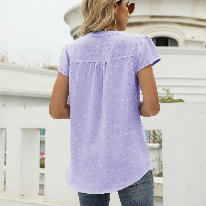 Flounce Short Sleeves V Neck Blouse