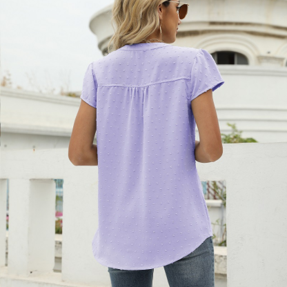Flounce Short Sleeves V Neck Blouse