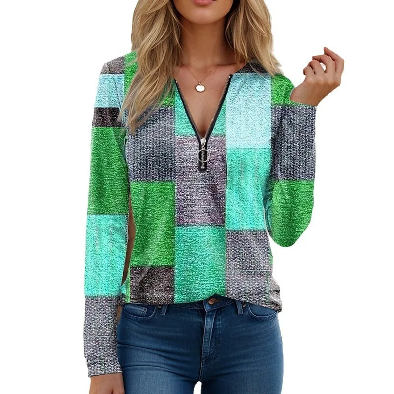 Quarter Zip Patterned Pullover-My Comfy Blouse