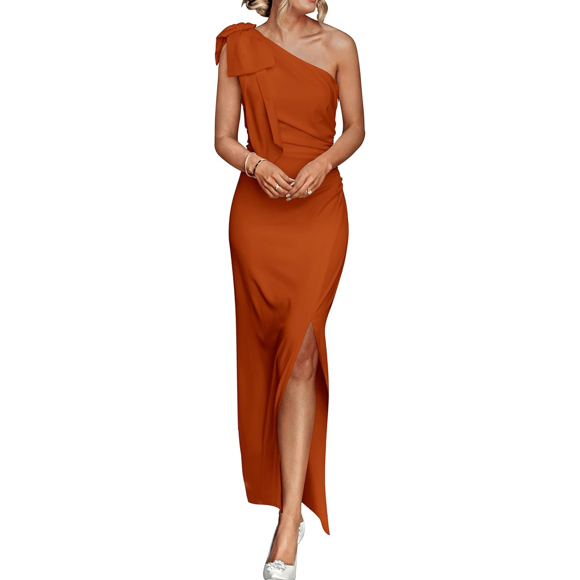 Elegant One-Shoulder Ruched Maxi Dress for Wedding Guests