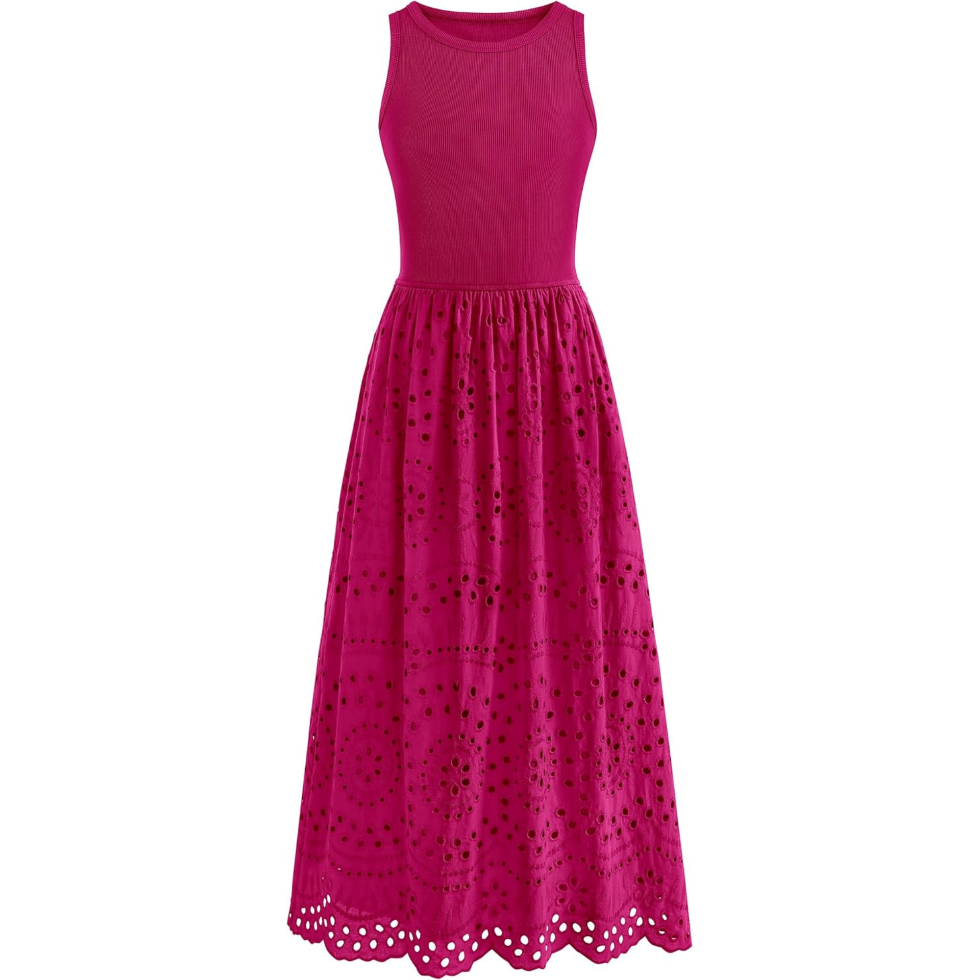 Sleeveless Eyelet Cotton Tank Maxi Dress with Pockets