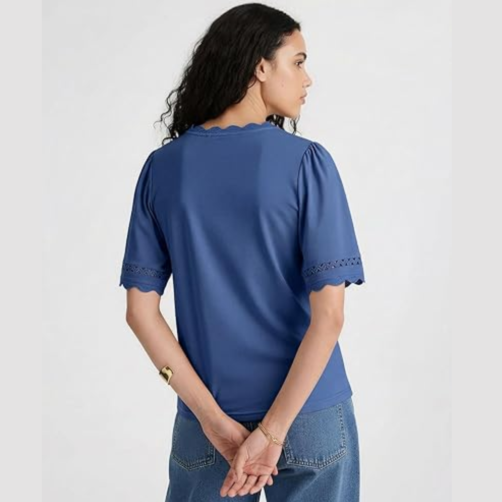 Summer Casual Short Sleeve V Lace Shirts Dressy