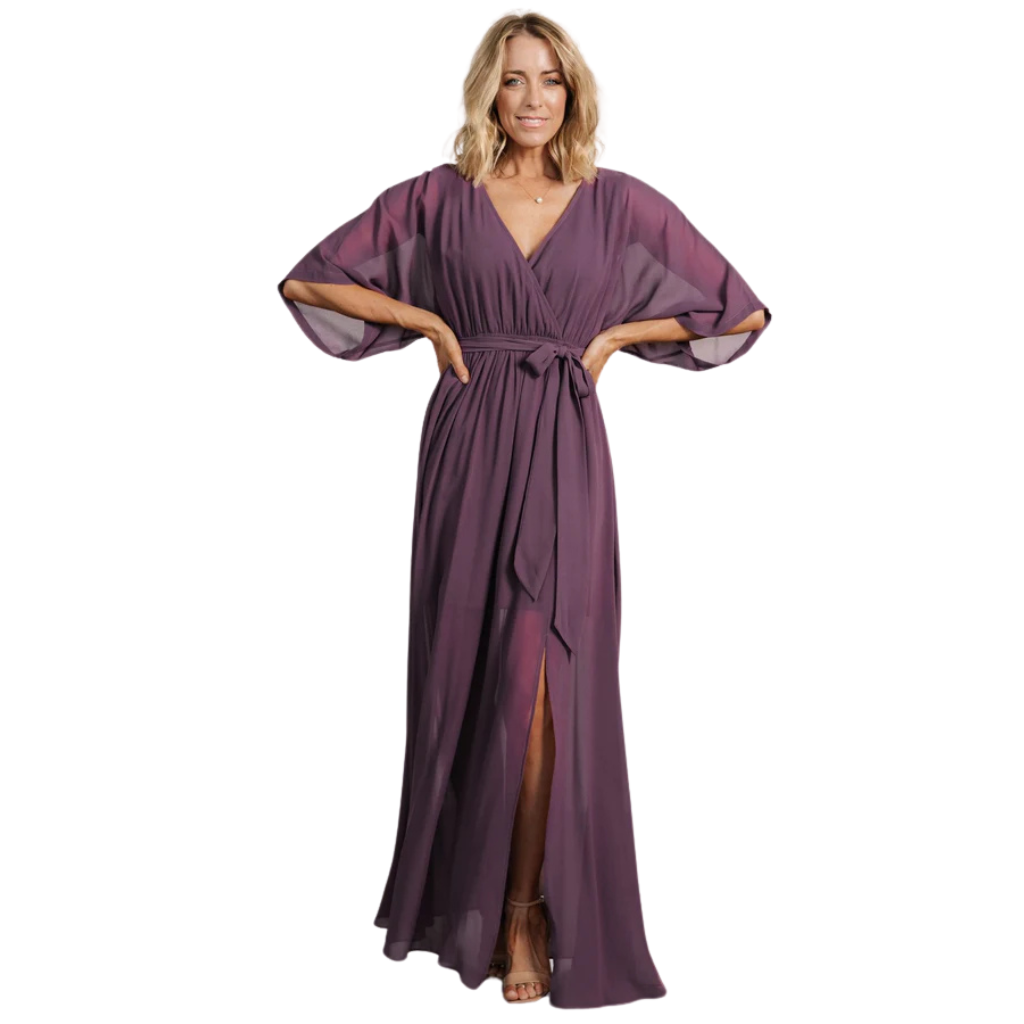 Floral Pattern Floor Length Long Sleeve Chiffon Dress-My Comfy Blouse