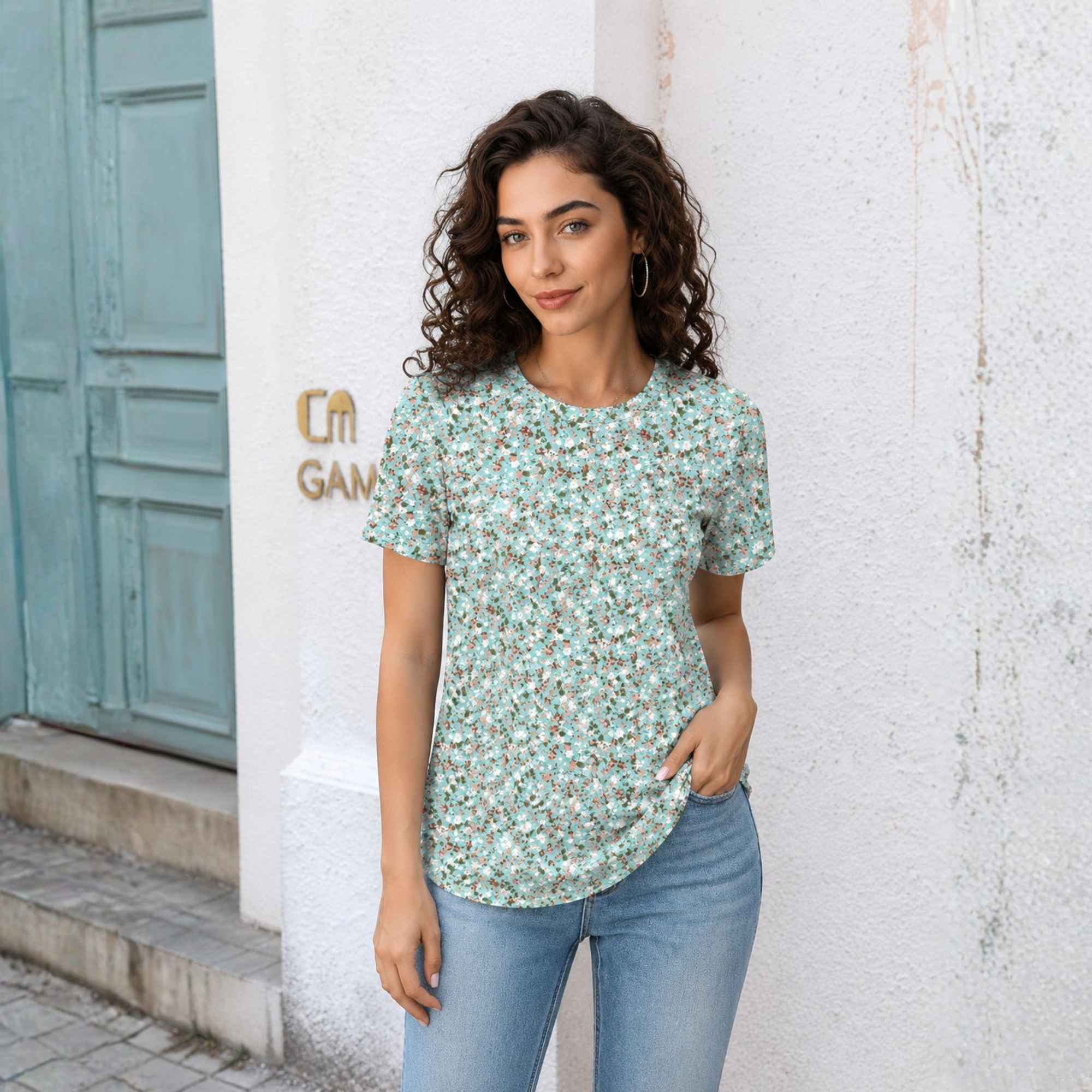  Womens Fashion Casual Crew Short Sleeve Pleated Tops Blouses 