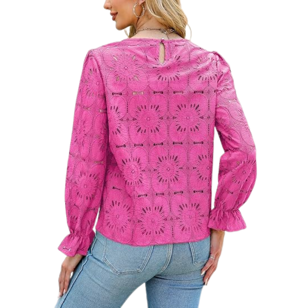 Women Embroidered Crochet Tops With Eyelet Lace Details