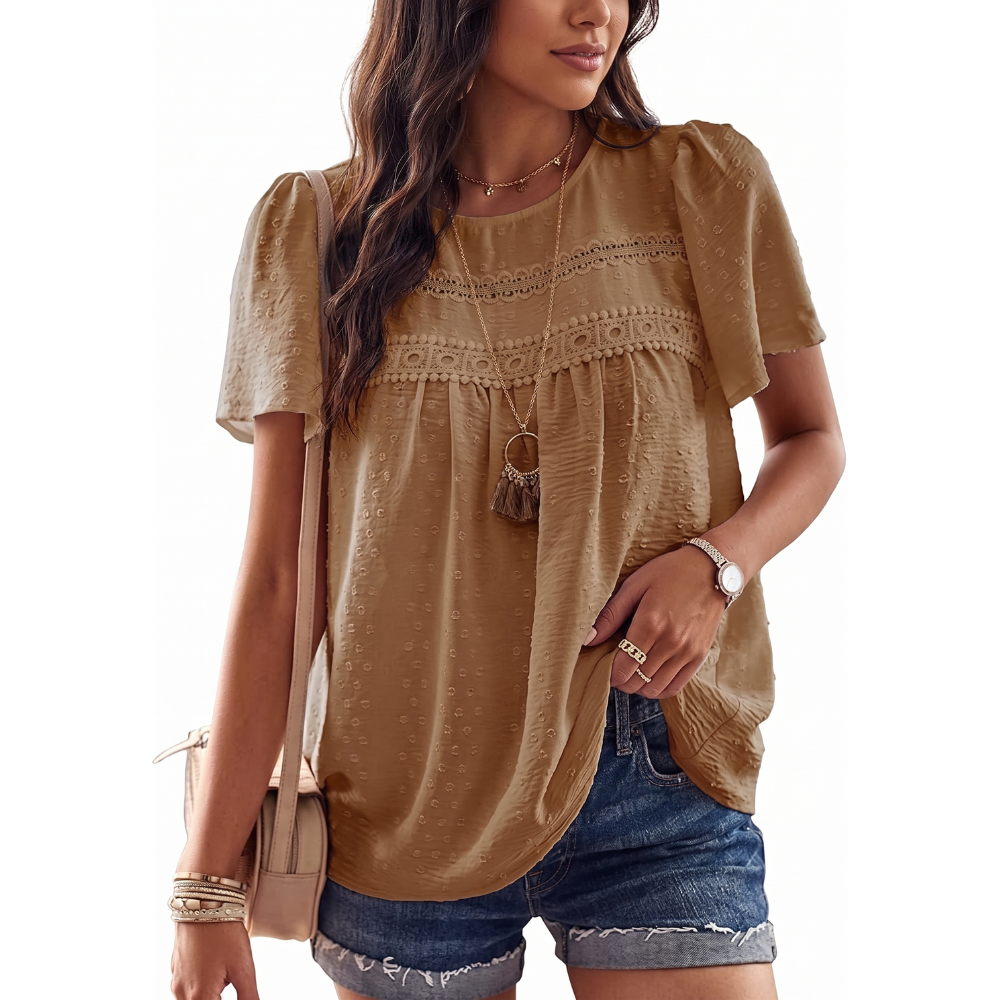 Boho Lace Trim Summer Blouse For Women