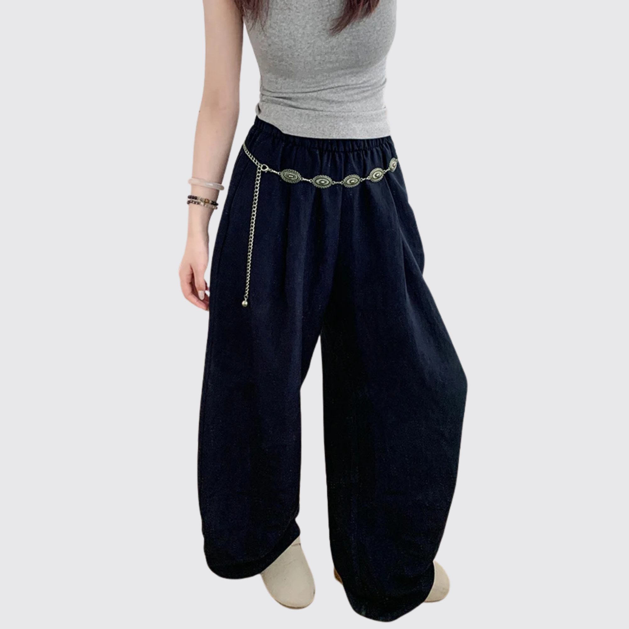High Rise Balloon Pants With Drawstring And Draped Wide Fit For Women