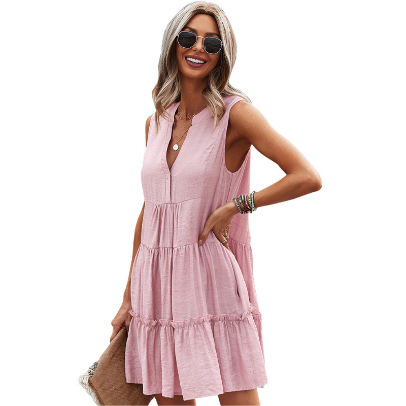 Flared Bottom Knee Length Sleeveless Dress-My Comfy Blouse