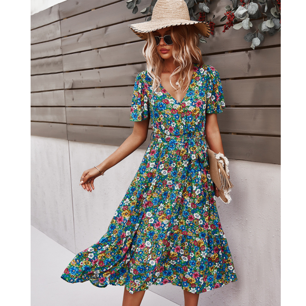 Women Floral Short Sleeve Printed Dress-My Comfy Blouse