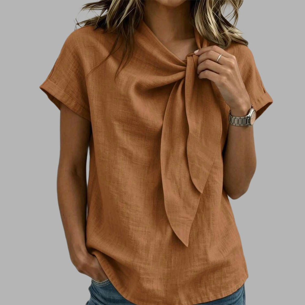 Bamboo Knot Tie Front Vacation Shirt For Women