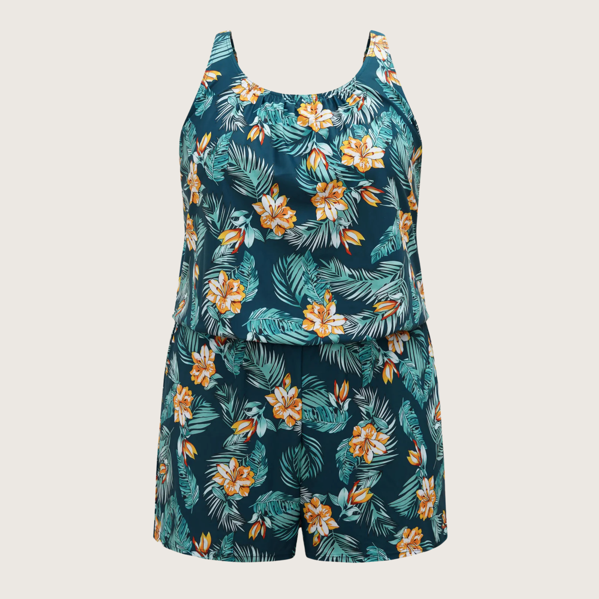 Tropical Flower Print Pockets One-Piece Swimsuit