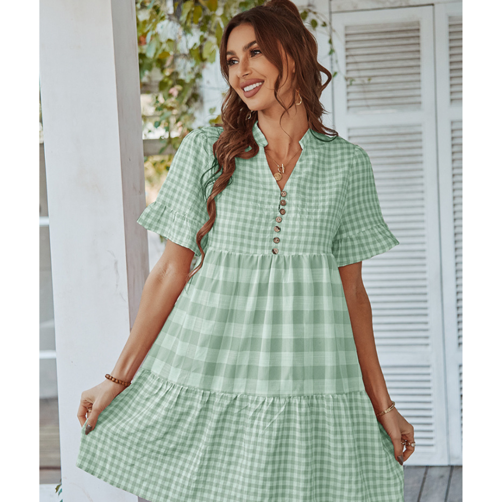 Women Short Gingham Dress-My Comfy Blouse