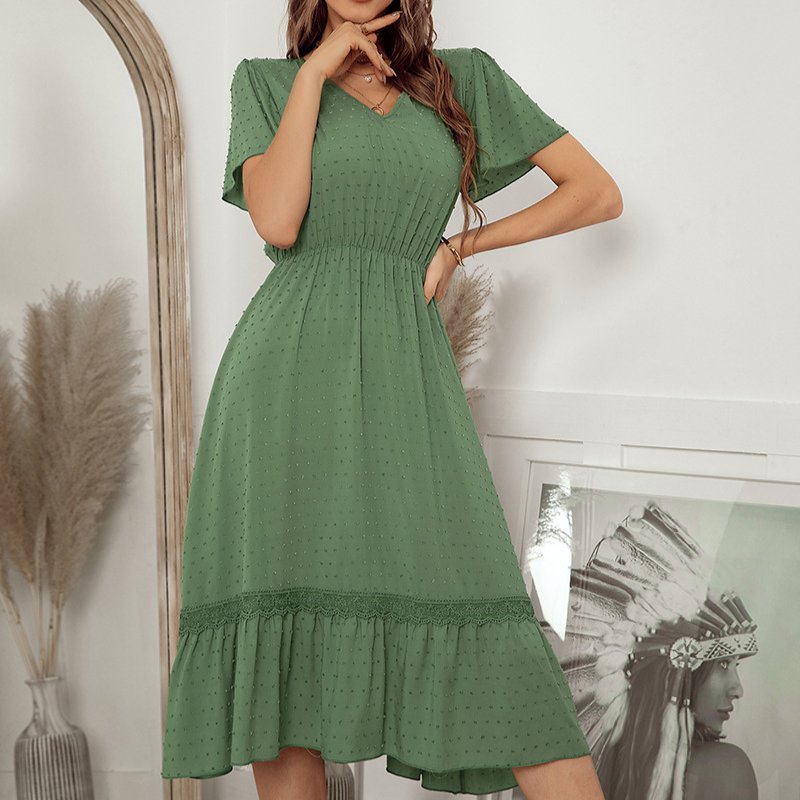 Ruffled Laced Hem Dot Maxi Dress-My Comfy Blouse