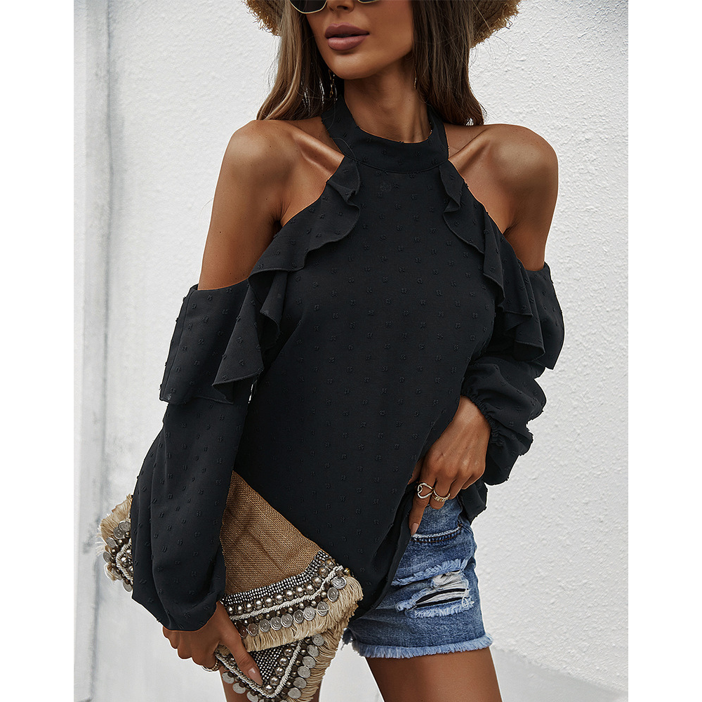 Ruffle Cold-Shoulder Polka Dots Blouse-My Comfy Blouse