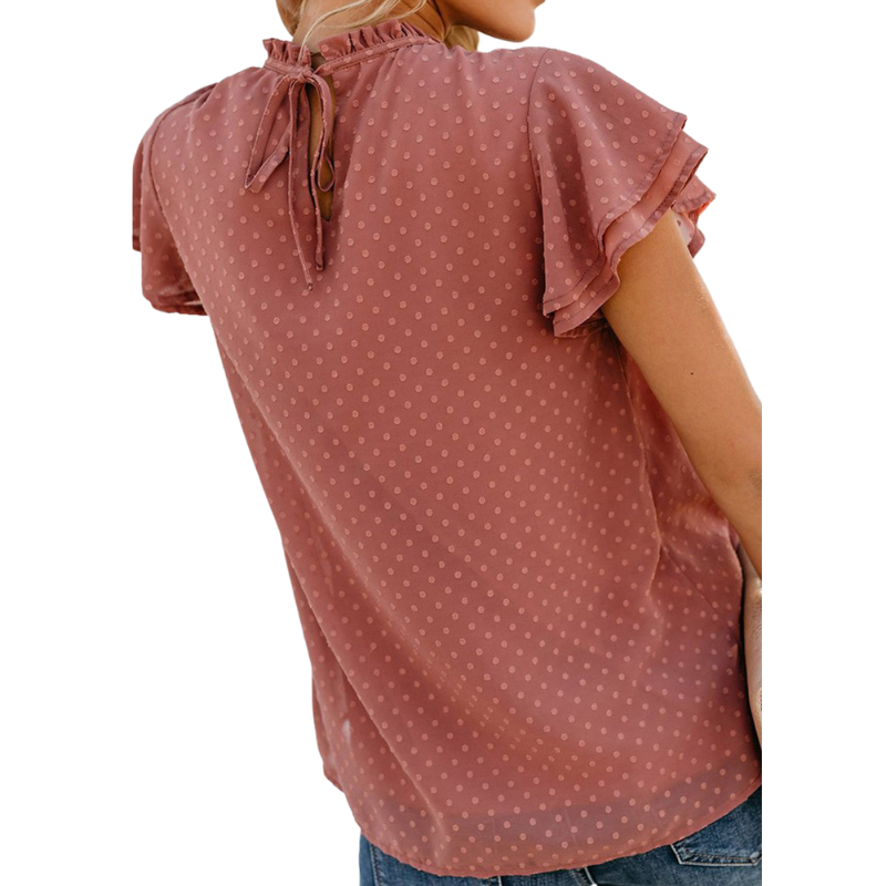 Flounce Cap Sleeves Dot Print Blouse-My Comfy Blouse
