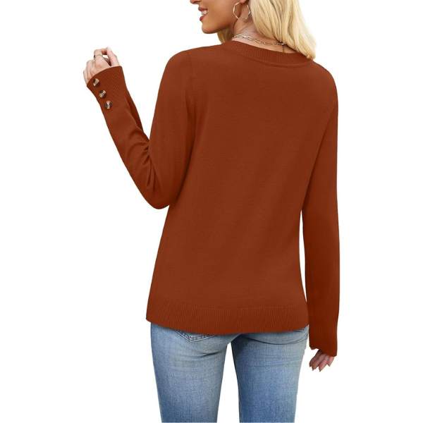ightweight Sweaters for Women Long Sleeve V Neck Knit Outfits with Decorative Buttons