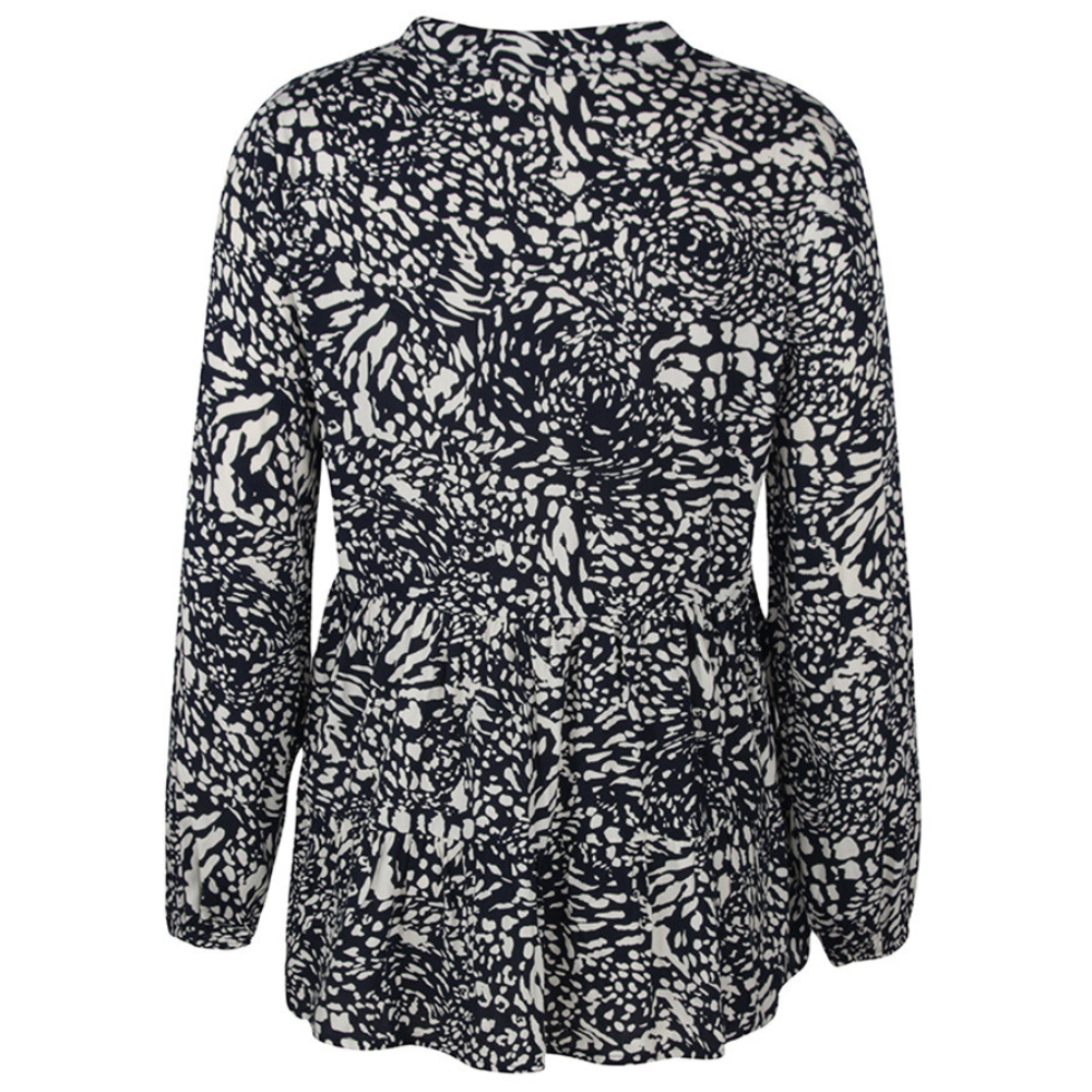 Abstract Pattern Flared Hem Full-Sleeves Shirt-My Comfy Blouse