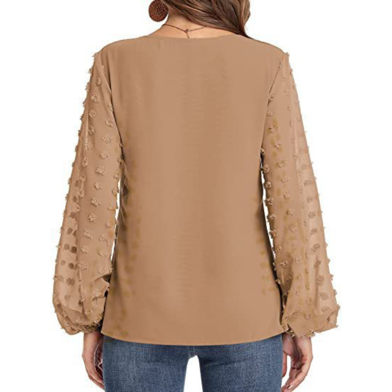 Semi-Formal V-neck Textured Sleeves Blouse-My Comfy Blouse