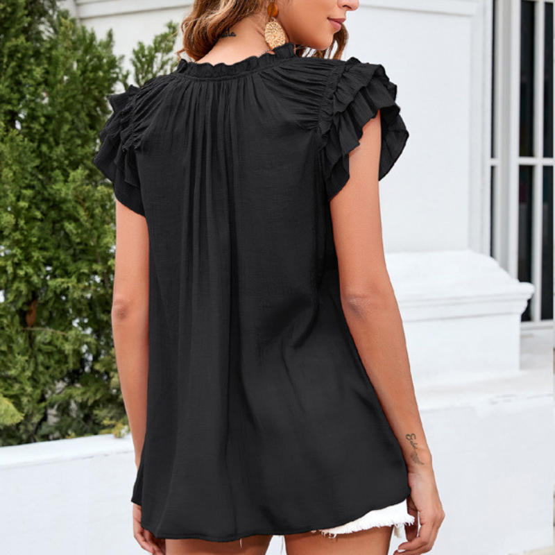 Flounce Short Sleeves Blouse-My Comfy Blouse