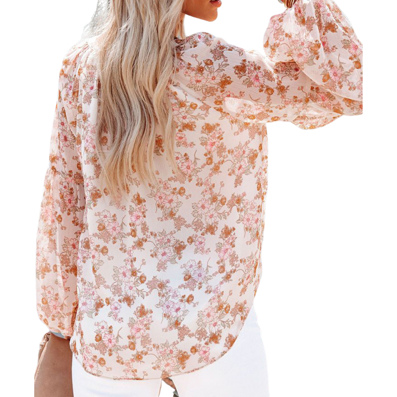 Floral Print Lantern Sleeves Shirt-My Comfy Blouse