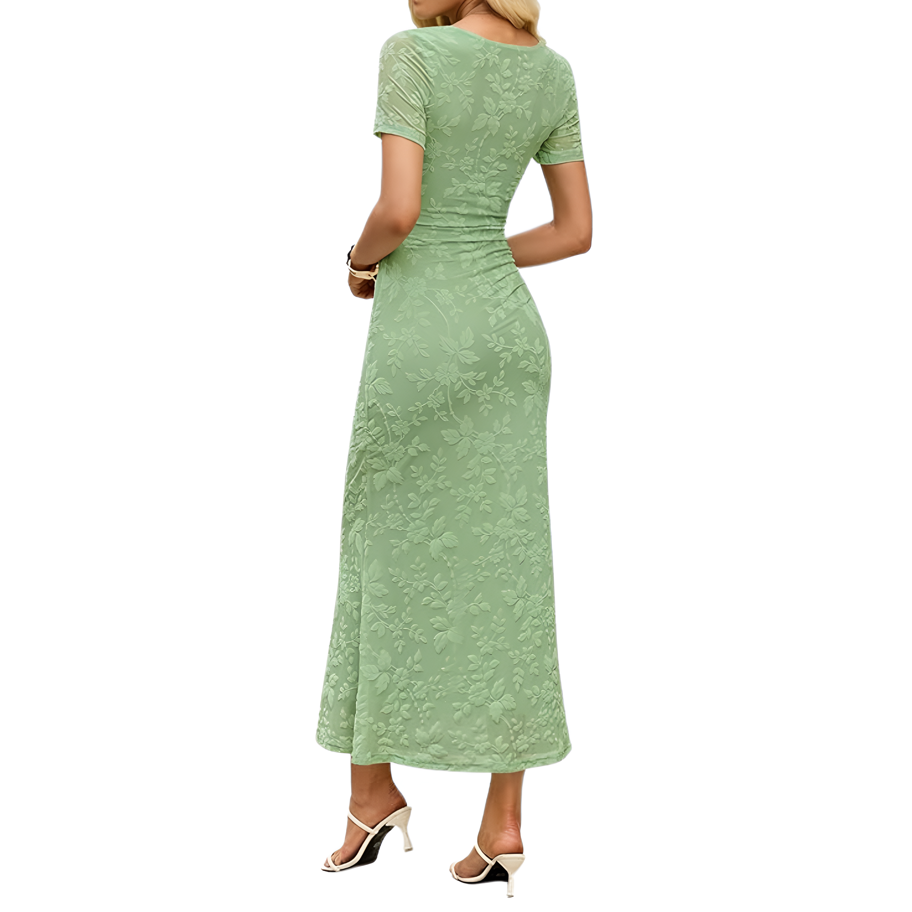 Summer And Floral Ruched Mesh Bodycon Maxi Dresses For Women