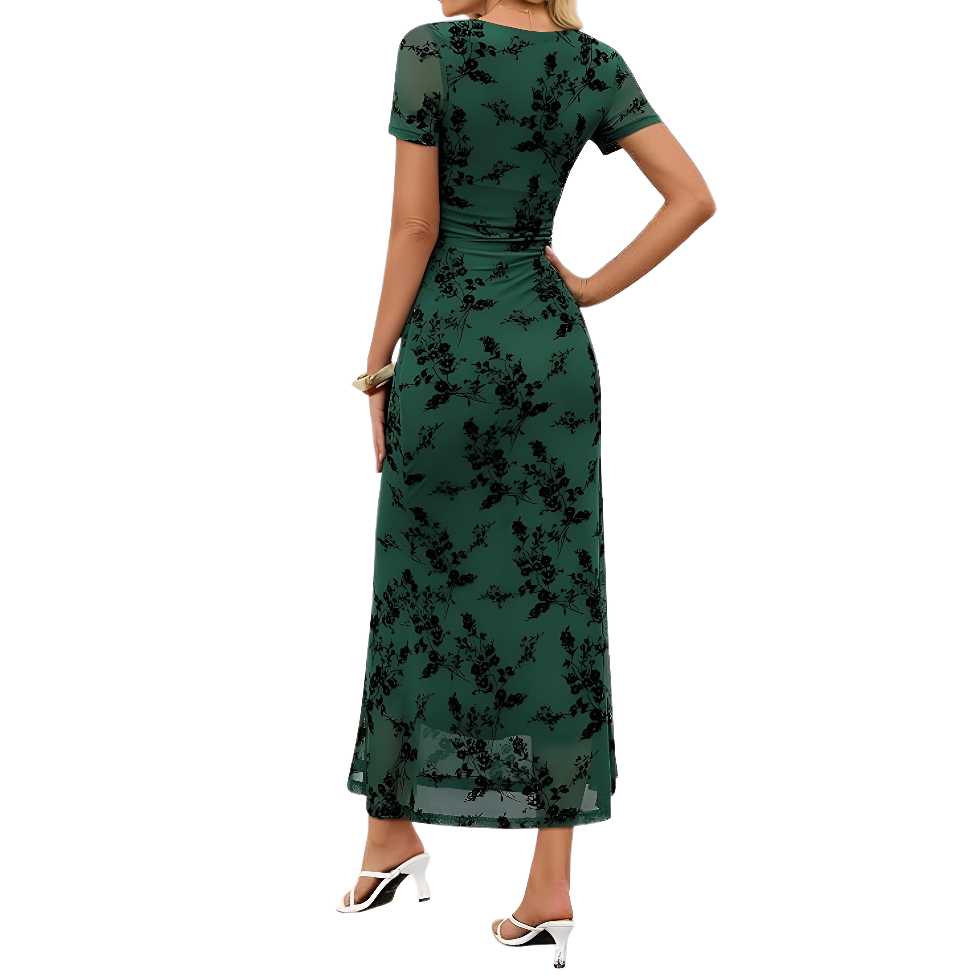 Summer And Floral Ruched Mesh Bodycon Maxi Dresses For Women