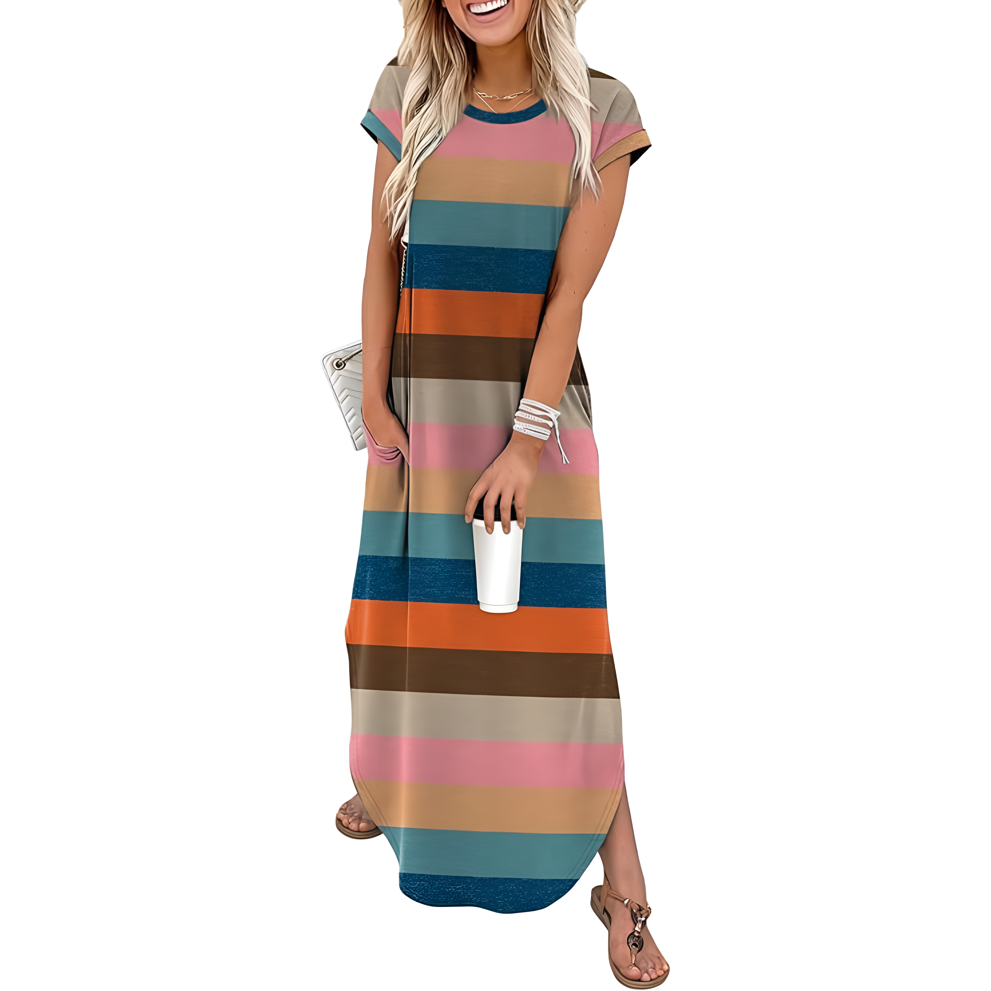 Summer And Cap Sleeve Crewneck Casual Beach Maxi For Women