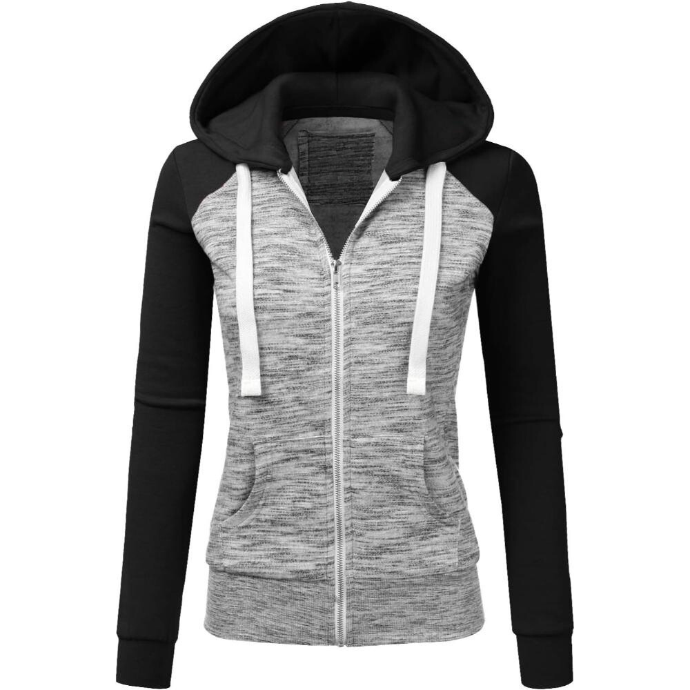 Full Zip Hooded Sweatshirt With Contrast Panel Design-My Comfy Blouse