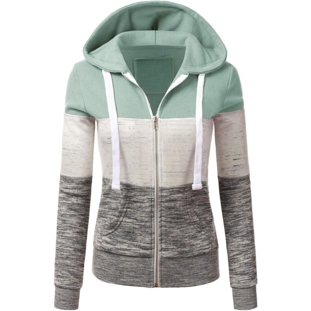 Zip Up Hooded Jacket With Contrast Stripes-My Comfy Blouse