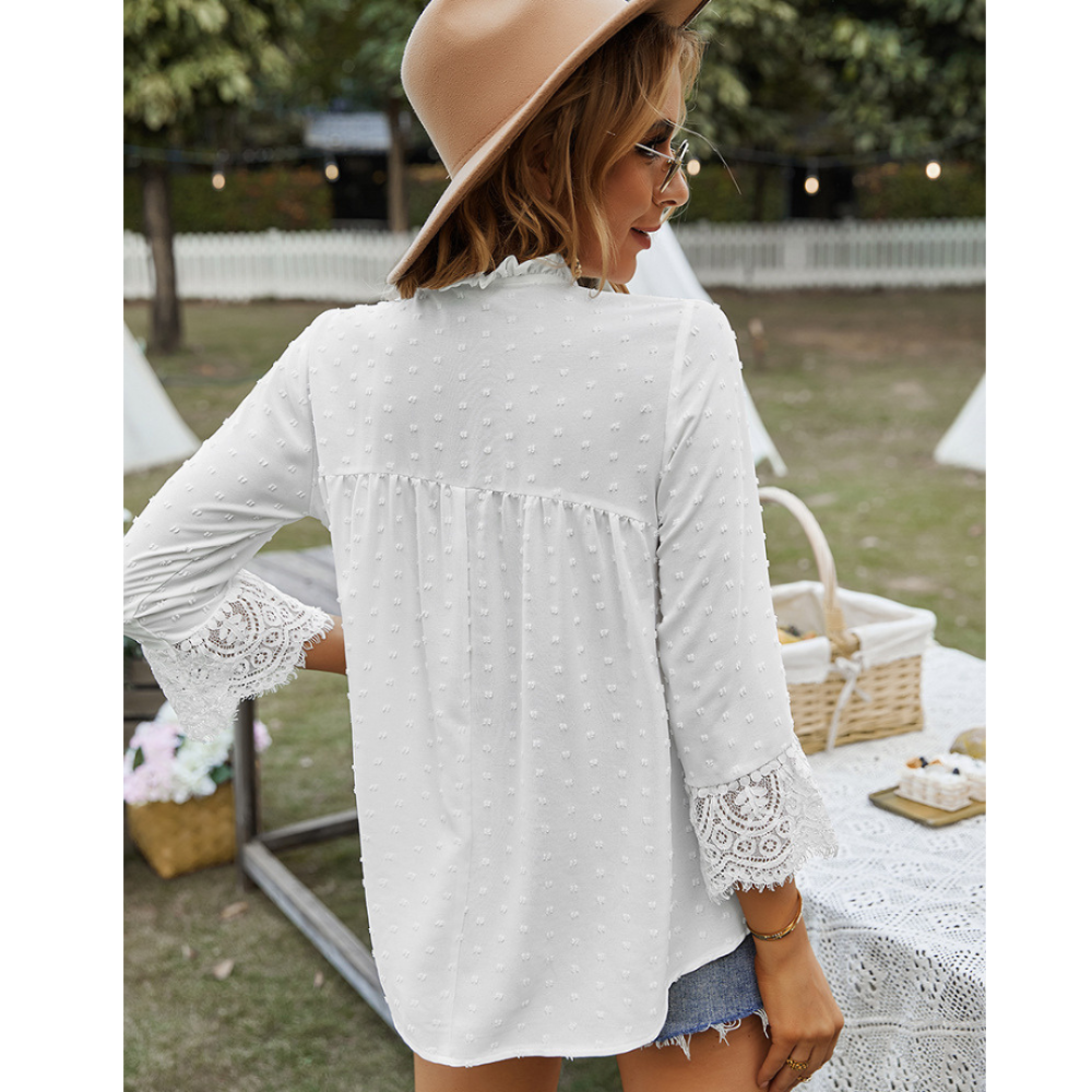 Solid V-Neck Chiffon Blouse-My Comfy Blouse