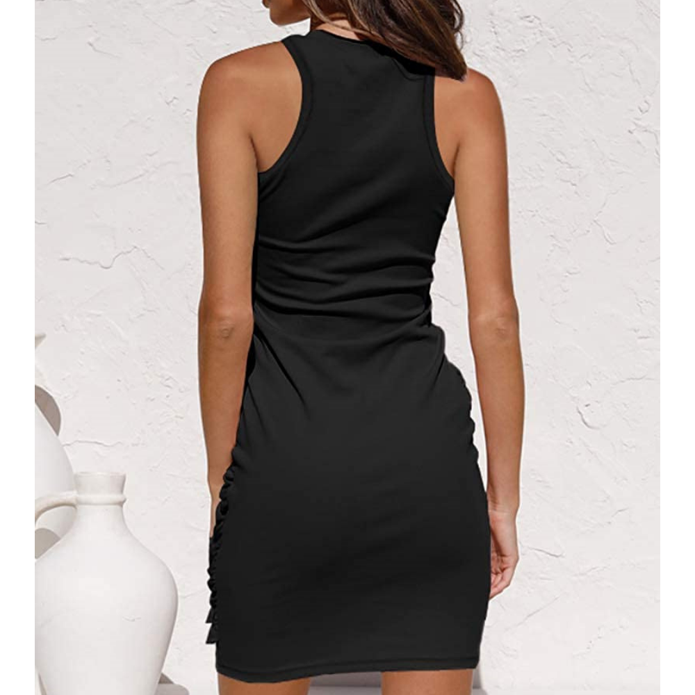 Side Knot Sleeves Less Bodycon Midi Dress-My Comfy Blouse