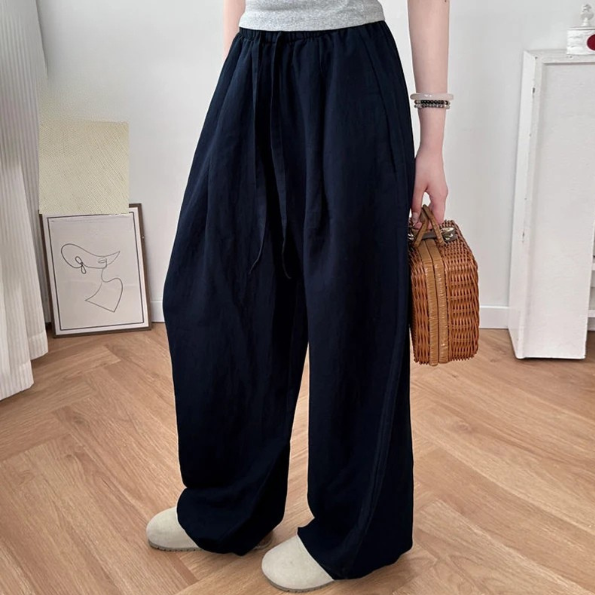 High Rise Balloon Pants With Drawstring And Draped Wide Fit For Women