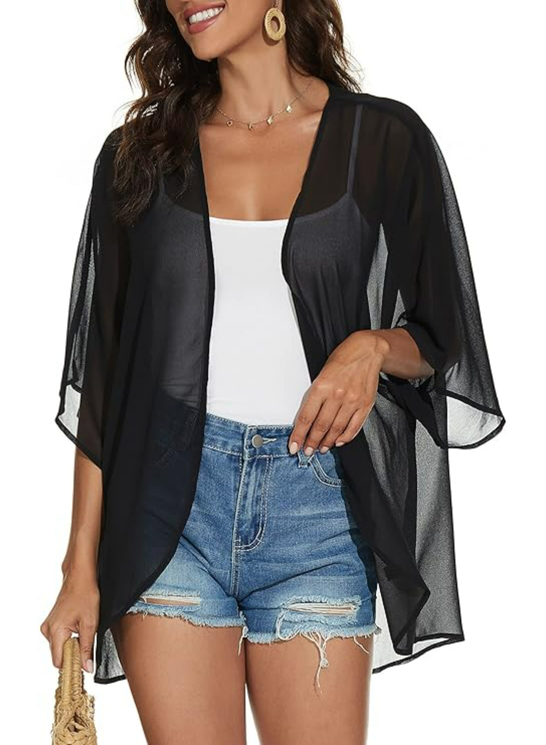 Loose Floral Kimono Cover With Sheer Chiffon Lightweight Fabric-My Comfy Blouse