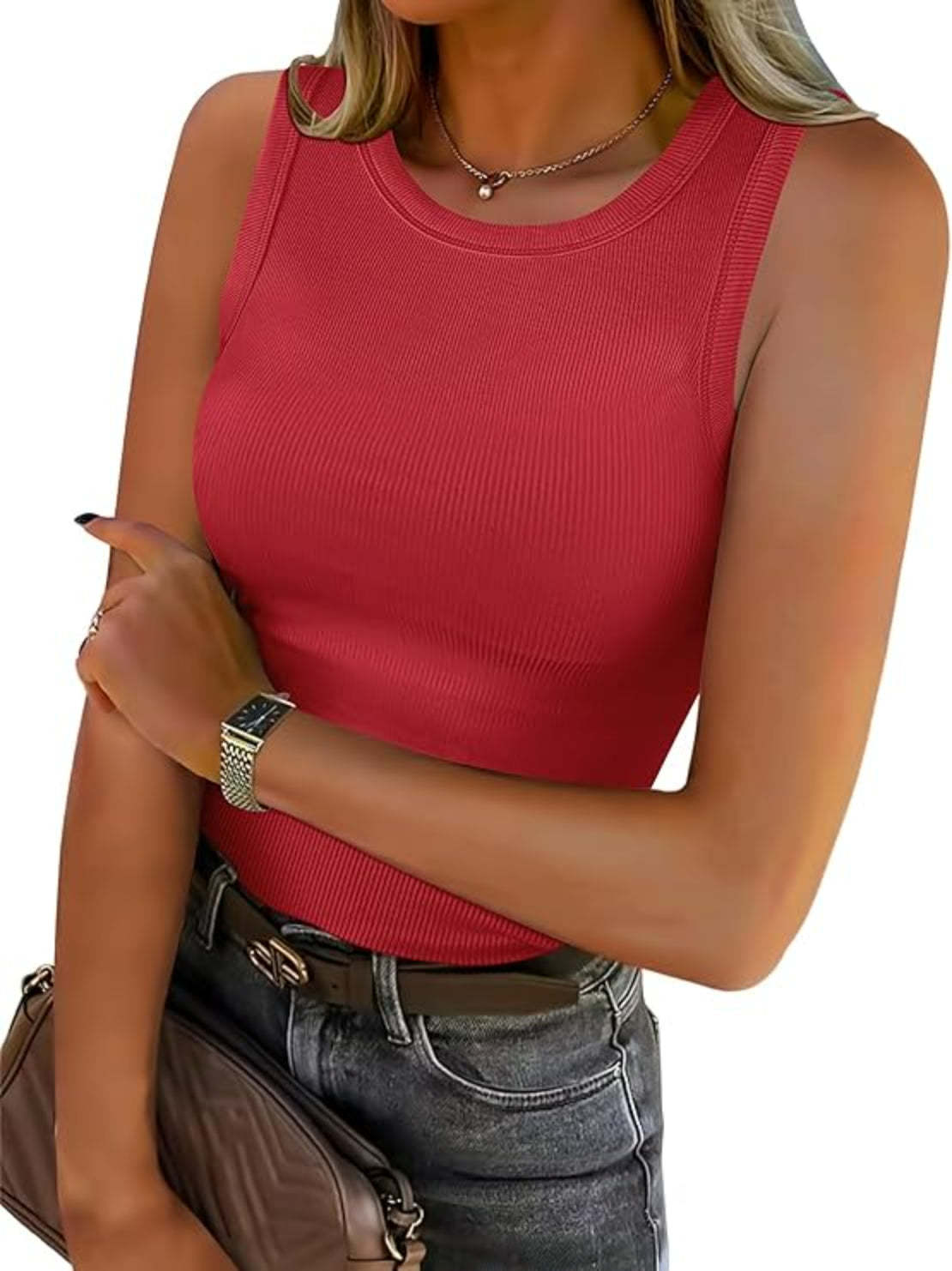 Ribbed Racerback Tank With Sleeveless Slim Fit High Shirt