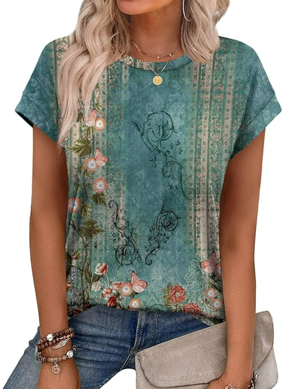 Short Sleeve Summer Top With Floral Design-My Comfy Blouse