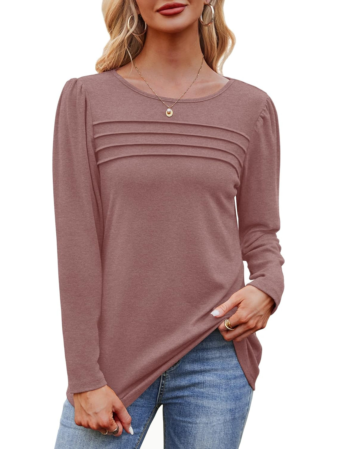 Casual Long Sleeve Pleated Pullover Top-My Comfy Blouse