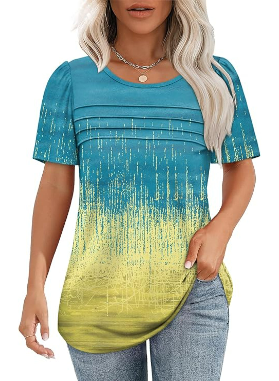 Women Printed T Shirts Short Sleeve For Stripe Scoop Top-My Comfy Blouse