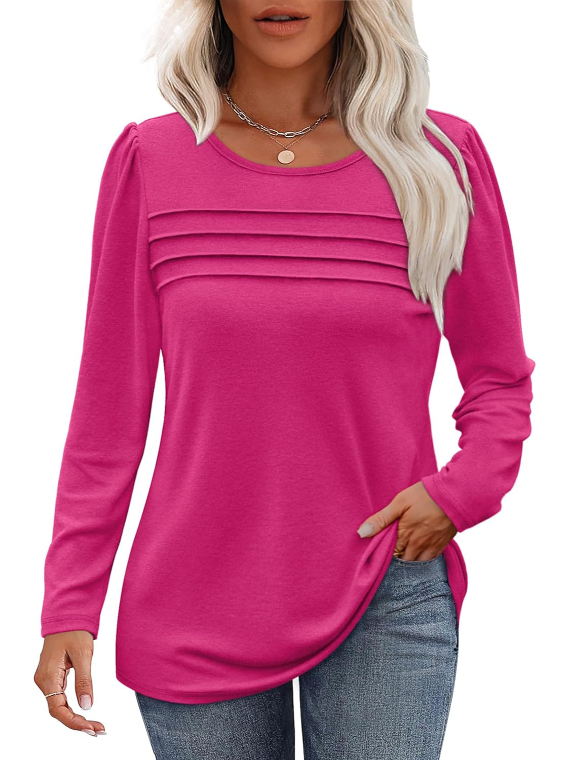 Casual Long Sleeve Pleated Pullover Top-My Comfy Blouse
